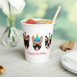 Happy Birthday French Bulldog Party Petten Red Papieren Bekers