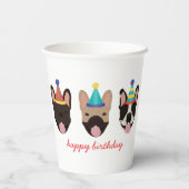 Happy Birthday French Bulldog Party Petten Red Papieren Bekers (Achterkant)