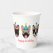 Happy Birthday French Bulldog Party Petten Red Papieren Bekers (Voorkant)