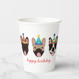 Happy Birthday French Bulldog Party Petten Red Papieren Bekers