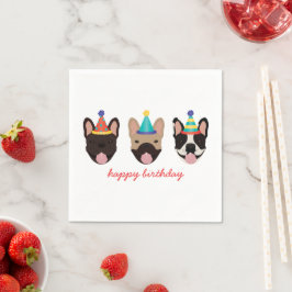 Happy Birthday French Bulldog Party Petten Red Servet