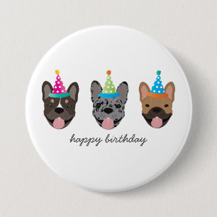 Happy Birthday French Bulldog Party Petten Ronde Button 7,6 Cm