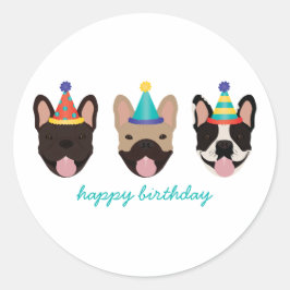 Happy Birthday French Bulldog Party Petten Ronde Sticker
