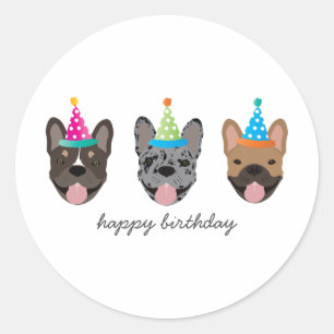 Happy Birthday French Bulldog Party Petten Ronde Sticker