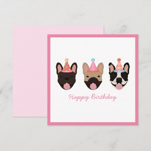 Happy Birthday French Bulldog Party Petten Roze (Voorkant / Achterkant)