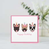 Happy Birthday French Bulldog Party Petten Roze (Staand voorkant)
