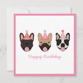 Happy Birthday French Bulldog Party Petten Roze (Voorkant)
