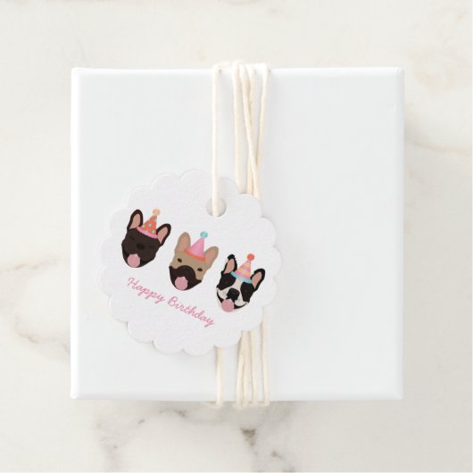 Happy Birthday French Bulldog Party Petten Roze Bedankjes Labels (In situ)