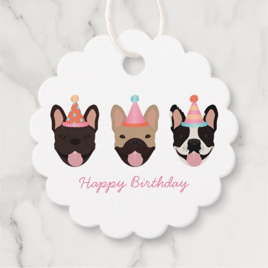Happy Birthday French Bulldog Party Petten Roze Bedankjes Labels (Voorkant)