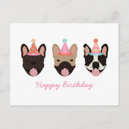 Happy Birthday French Bulldog Party Petten Roze Briefkaart