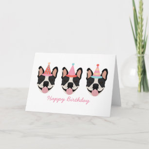 Happy Birthday French Bulldog Party Petten Roze Kaart