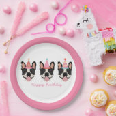 Happy Birthday French Bulldog Party Petten Roze Papieren Bordje (Feest)