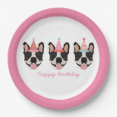 Happy Birthday French Bulldog Party Petten Roze Papieren Bordje (Voorkant)
