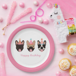 Happy Birthday French Bulldog Party Petten Roze Papieren Bordje