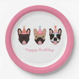 Happy Birthday French Bulldog Party Petten Roze Papieren Bordje
