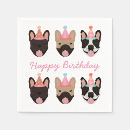 Happy Birthday French Bulldog Party Petten Roze Servet