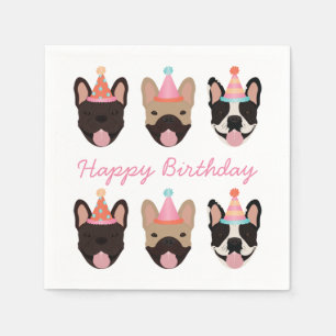 Happy Birthday French Bulldog Party Petten Roze Servet