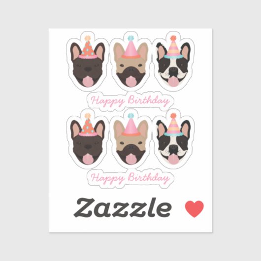 Happy Birthday French Bulldog Party Petten Roze Sticker (Vel)
