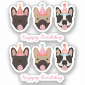 Happy Birthday French Bulldog Party Petten Roze Sticker (Voorkant)