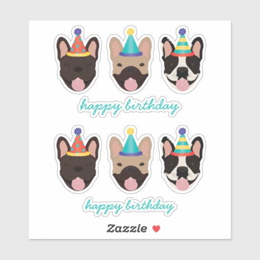 Happy Birthday French Bulldog Party Petten Sticker (Vel)