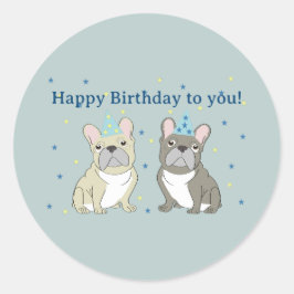 Happy birthday French, bulldog Ronde Sticker