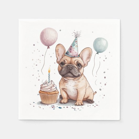 Happy Birthday French Bulldog Servet (Voorkant)