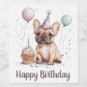 Happy Birthday French Bulldog Wijn Etiket (Enkel label)