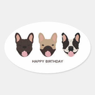 Happy Birthday French Bulldogs glimlachend Ovale Sticker