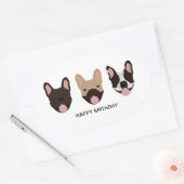 Happy Birthday French Bulldogs glimlachend Ovale Sticker (Envelop)