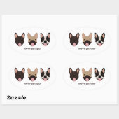 Happy Birthday French Bulldogs glimlachend Ovale Sticker (Vel)