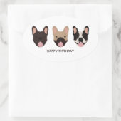 Happy Birthday French Bulldogs glimlachend Ovale Sticker (Tas)