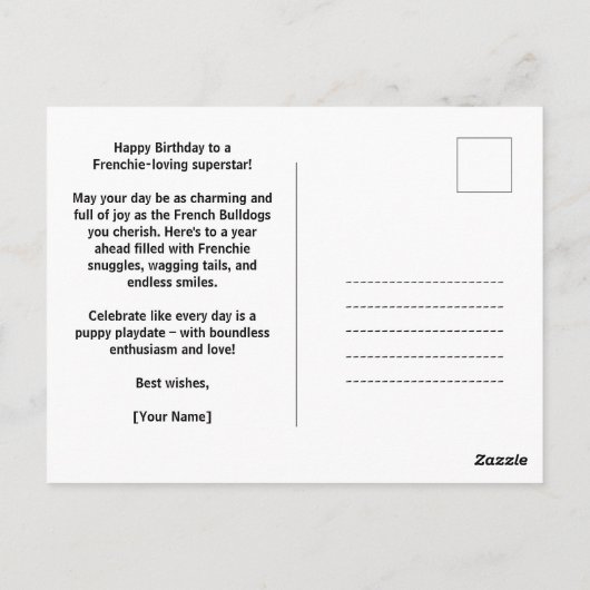 Happy Birthday Frenchie puppy in een oerwoud Briefkaart (Achterkant)