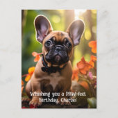 Happy Birthday Frenchie puppy in een oerwoud Briefkaart (Voorkant)