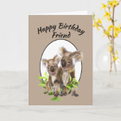 Happy Birthday Friend Cute Koala Beer Friends Kaart (Gele Bloem)