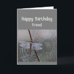 Happy Birthday Friend Dragonfly Dragonfly Kaart<br><div class="desc">happy Birthday Friend met dragonfly op de weide spinweb</div>