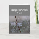 Happy Birthday Friend Dragonfly Dragonfly Kaart<br><div class="desc">happy Birthday Friend met dragonfly op de weide spinweb</div>