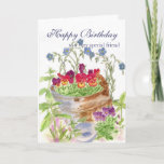 Happy Birthday Friend Flower Bucket Bouquet Card Kaart<br><div class="desc">Een oude rustige emmer gevuld met bloeiende bloemen,  geschilderd in waterverf.  Vind dit ontwerp ook op verjaardagswenskaarten!  Fun vrolijk lentesontwerp voor geschenken.</div>