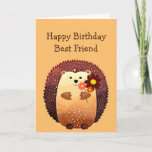 Happy Birthday Friend Hedgehog Hug Hedgehug Kaart<br><div class="desc">Happy Birthday Friend a Hedgehog Hug or a Hedgehug with a cute little cartoon hedgehog holding a bouquet of flowers</div>