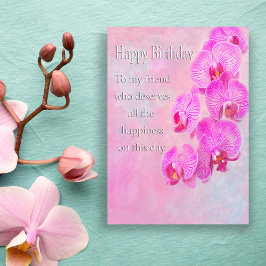 Happy Birthday Friend Paarse Orchideeën Kaart