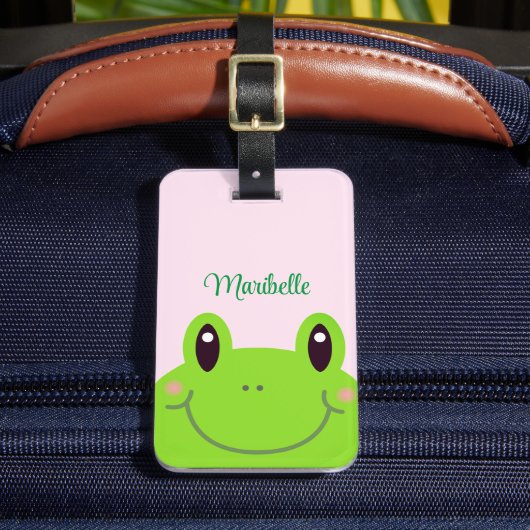 Happy Birthday Frog Cute Pink Bagagelabel (Voorkant Insitu 2)
