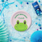 Happy Birthday Frog Cute Pink Papieren Bordje (Feest)