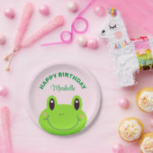 Happy Birthday Frog Cute Pink Papieren Bordje (Feest)