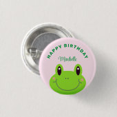 Happy Birthday Frog Cute Pink Ronde Button 3,2 Cm (Voorkant /achterkant)