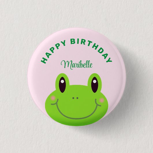 Happy Birthday Frog Cute Pink Ronde Button 3,2 Cm (Voorkant)