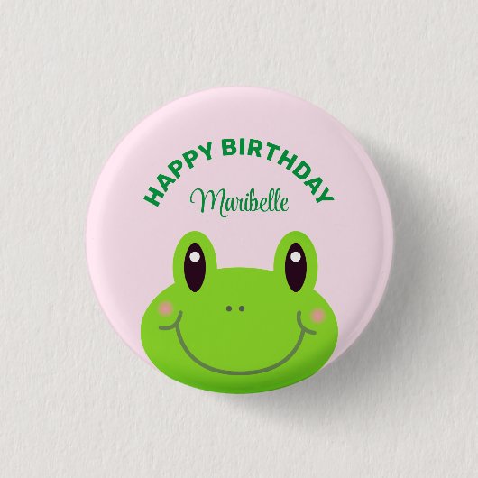 Happy Birthday Frog Cute Pink Ronde Button 3,2 Cm (Voorkant)
