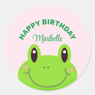 Happy Birthday Frog Cute Pink Ronde Sticker