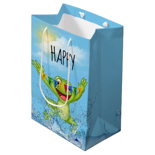 Happy Birthday Frog in water Medium Cadeauzakje (Voorkant Gekanteld)