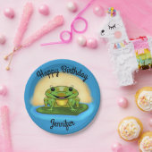 Happy Birthday Frog op een Lily Pad Papier Borden Papieren Bordje (Feest)