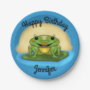 Happy Birthday Frog op een Lily Pad Papier Borden Papieren Bordje