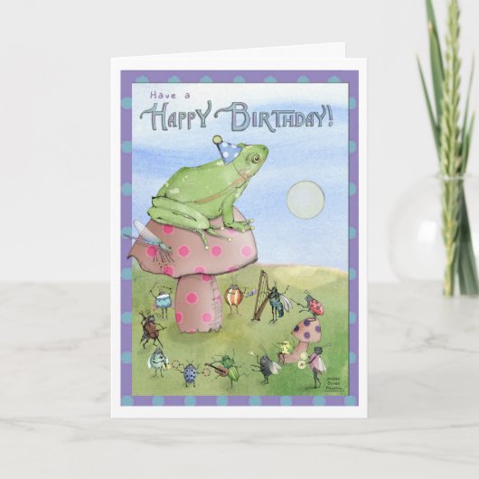 Happy Birthday Frog op een paddenstoel Kaart (Voorkant)
